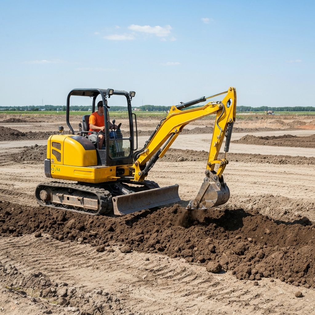Mini-pelle en action sur chantier